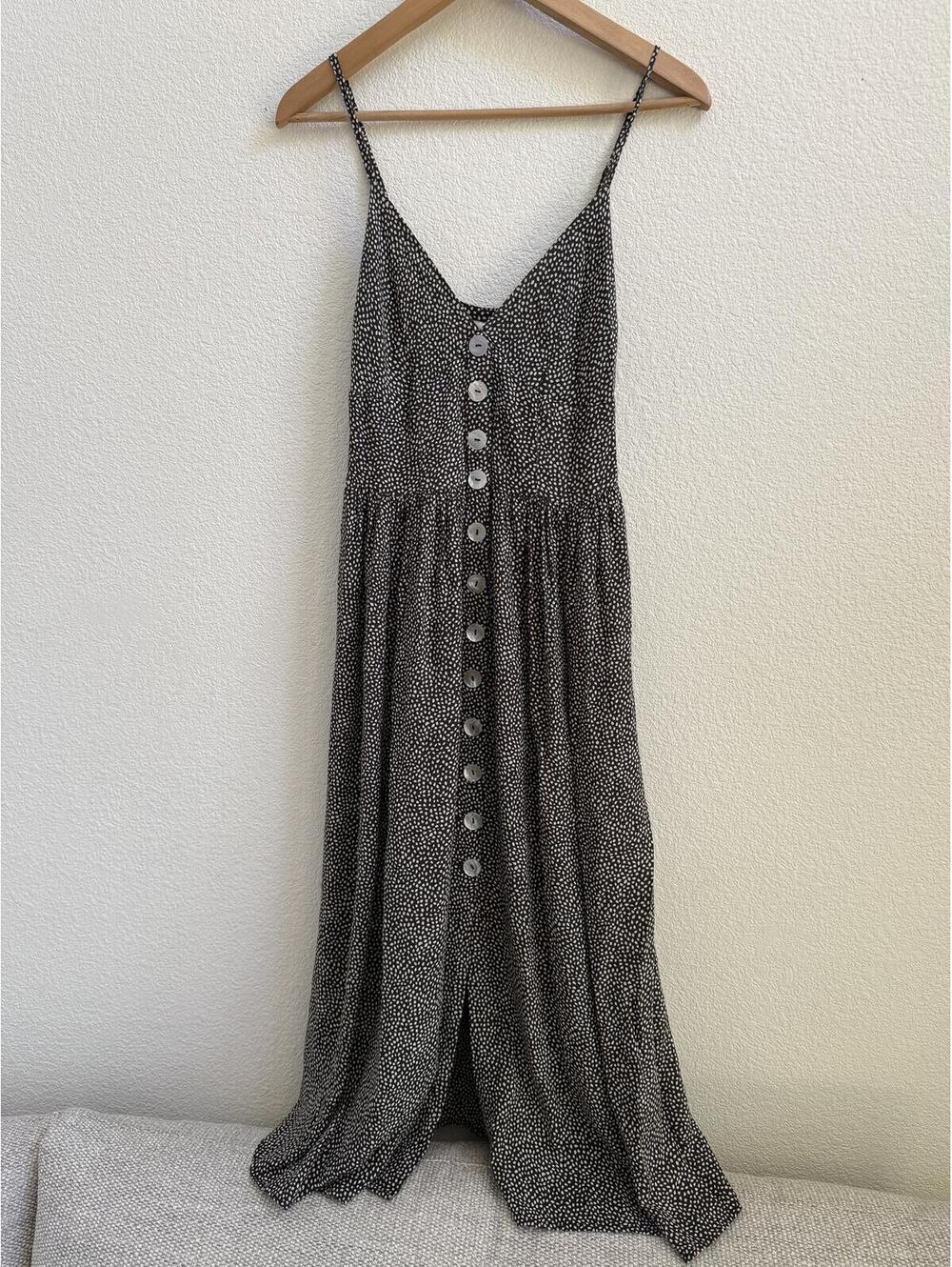 Auguste The Label Tear Drop Staple Charcoal Dot Button Front Midi Dress US 2 - Picture 3 of 6